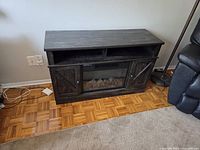Front view of media fireplace console closed