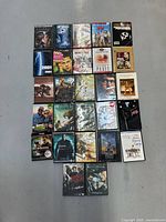 Full layout of 27 movie discs in cases