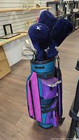 Full view of Gallaghers Canyon golf bag with clubs and headcovers