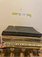 Stack of vintage music books showing spines with titles including Home Library Series and Broadway Gala.