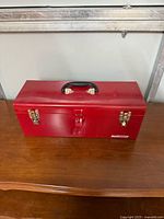 Closed red Mastercraft toolbox front view