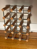 Small wooden wine rack with metal frame for 12 bottles