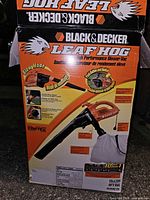 Front panel of Leaf Hog box showing product name and images