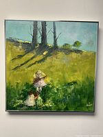 Front view of the whimsical oil painting showing the entire canvas with three children and trees casting shadows. Signed lower right as "w Lovis."