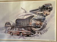 Close-up of the Continental car heritage print showing multiple cars in artistic style with signature and numbering visible.