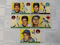 Group image of all five 1955 Topps cards