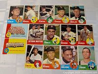 Overall lot of 1963 Topps baseball cards laid out in rows