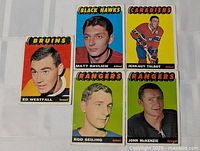 Group shot of all five 1965-66 Topps hockey cards