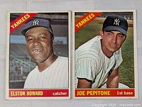 Front view of both 1966 Topps Yankees cards in lot