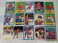 All 13 Montreal Canadiens O-Pee-Chee hockey cards laid out in rows