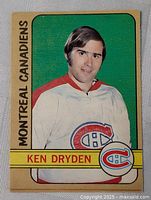 Front of Ken Dryden card showing portrait, team name, and card design