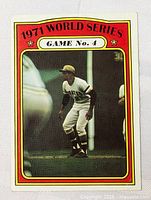 Front of 1972 Topps #226 card showing Roberto Clemente Game No.4