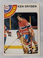 Front of 1978-79 O-Pee-Chee Ken Dryden card showing player image and team logo