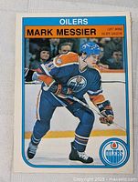 Front of 1982-83 O-Pee-Chee Mark Messier card showing player in Oilers uniform