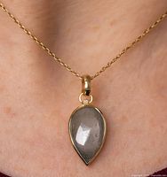 Pendant worn on neck showing size and appearance in use.