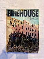 Front cover of the book shows a group of firefighters in front of a damaged building under the title 'Firehouse'.