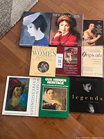 All nine books laid out on floor showing titles and covers