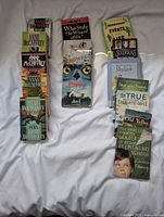 All books laid out face-up on white surface showing covers and titles