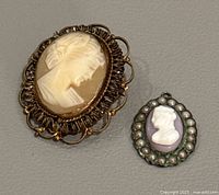 Both cameo pieces shown side by side from top view.