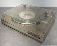 Dual CS-620 turntable with clear dust cover on, record displayed on platter, photo shows top and front panel with control buttons.