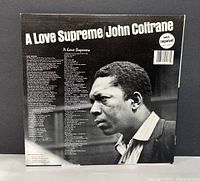 Back of vinyl album cover showing John Coltrane, album title and lyrics.