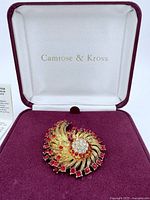 Open presentation box displaying brooch