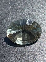 Top view of oval-cut iolite gemstone showing table and facets