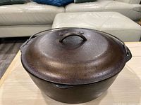 Dutch oven with lid on, side view