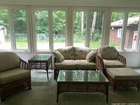 All seven pieces arranged in sunroom