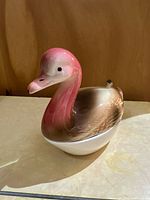 front view of ceramic duck covered dish