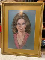 Framed pastel portrait full view showing frame and mat