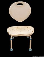 Front view showing seat, backrest, legs, blue feet