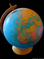 Oblique view showing Europe, Africa, semi-meridian and airplane finial