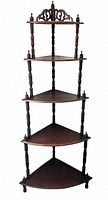 Full view of 5-tier triangular wooden corner shelf