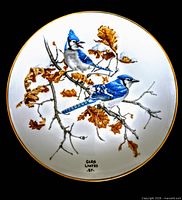 Front view showing full bird illustration and gold rim