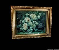 Full view of framed print with ornate gold frame