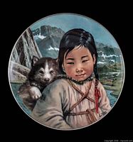 Front view showing artwork of girl with husky on collector plate