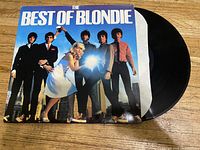Photo of 'The Best of Blondie' vinyl record album showing cover sleeve and part of the record disc.