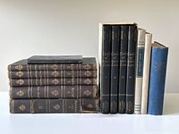 Full view of 13 Judaica books including Machzor series, Code of Jewish Law series, and others