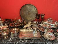 Overall front-on view of entire collection on marble top