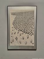 Full view of framed poster showing large flock of sheep illustration