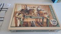 Front of Cobble Hill Table Manners puzzle box, cats with yarn image, 1000 pieces noted