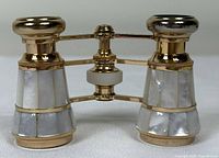 Front view showing full pair of opera glasses with mother-of-pearl panels