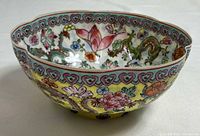 Oblique view showing exterior and interior enamel decoration