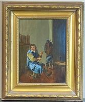 Full view of framed painting showing subject and frame style