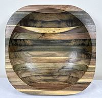 Top view showing square rim and laminated striped hardwood grain