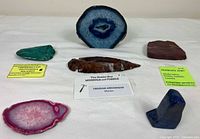 All six mineral specimens displayed together