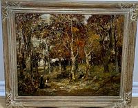 Frontal view of framed oil painting