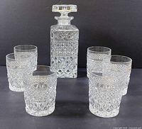 Full set showing decanter and six glasses