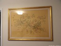 Full view of framed floral print hanging on wall